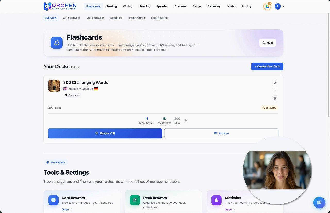 Creating a deck and adding cards in Oropen Flashcards